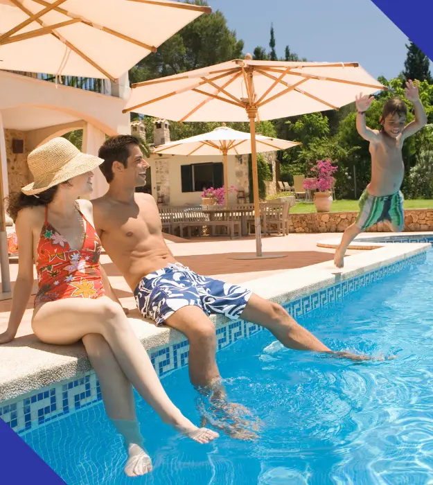 Family enjoying a clean swimming pool